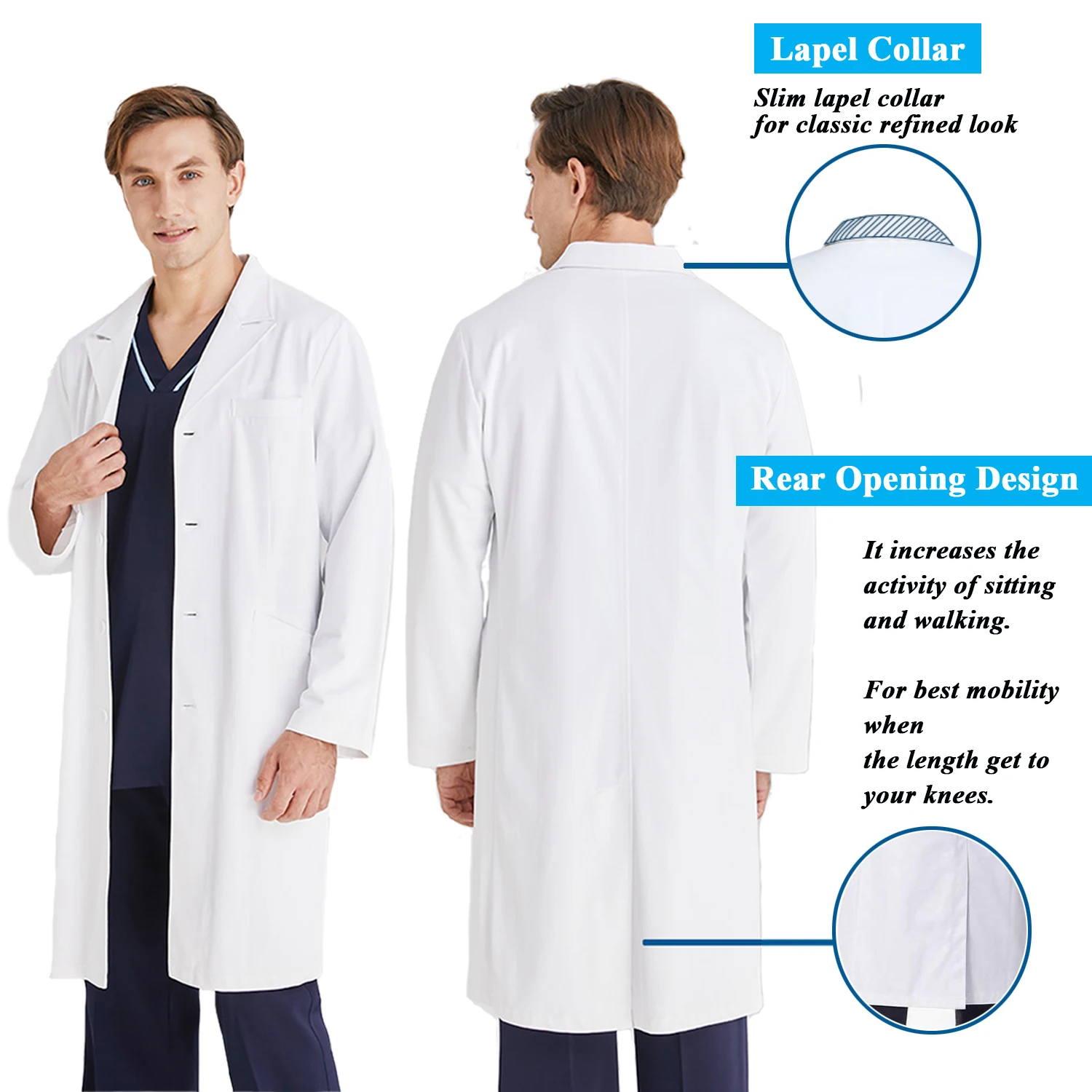 Branco Medical Lab Coat para Mulheres e Homens, Lab Coat, Laboratório Coat, Lab Coat, Hospital Student, Escola Cosplay, Food Coat