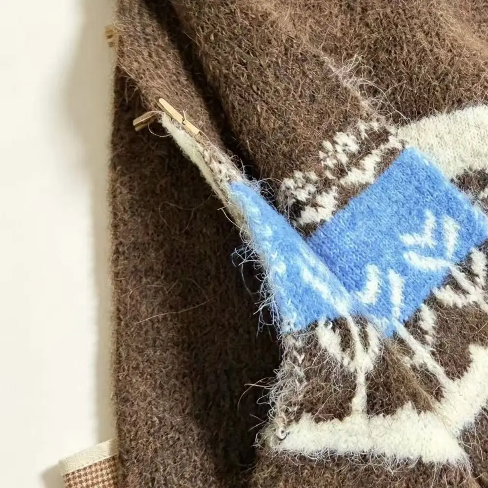 Eleganter Woll-Jacquard-Strickschal, verdickter Winter-Kaschmirschal, verdickter Schal im floralen Fair-Isle-Stil, Studentenschal – Detail 11