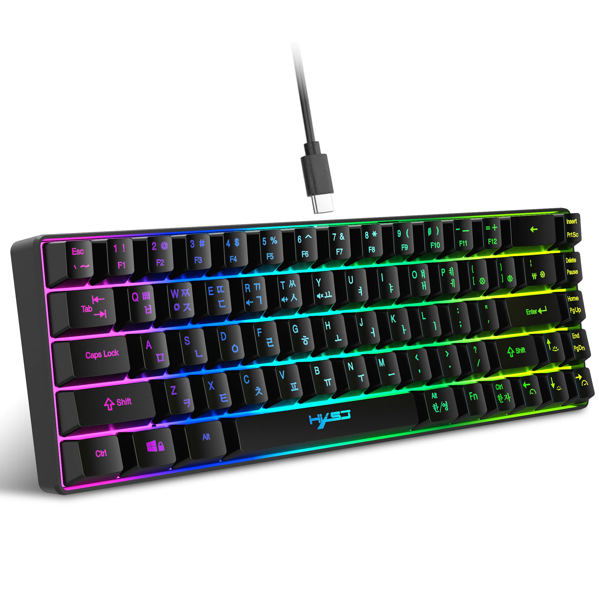 Klawiatura gamingowa 68 klawiszy, przewodowa USB, przenośna, 20 trybów podświetlenia RGB, klawiatura koreańska do laptopów i komputerów z systemem Windows. — zdjęcie produktu 7