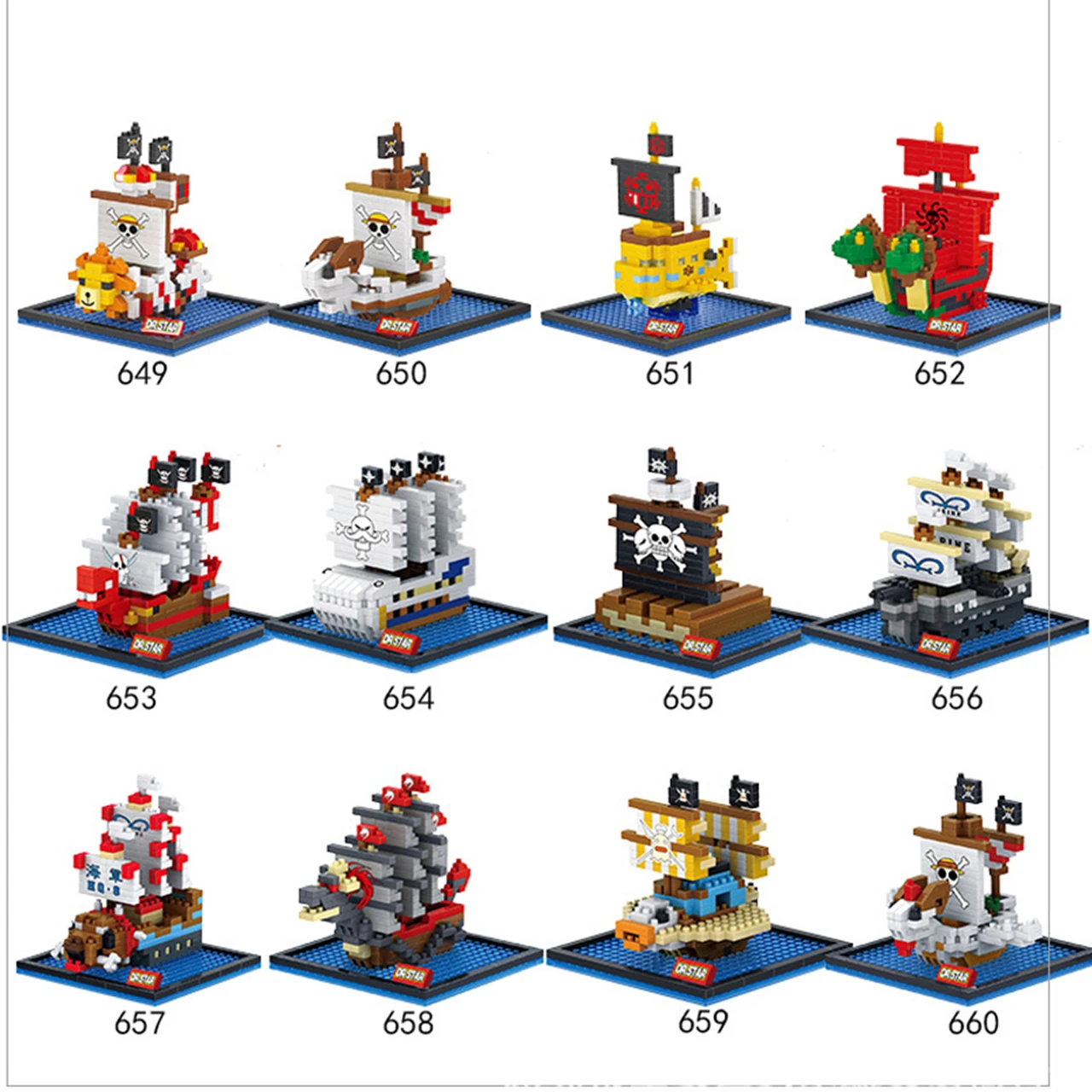 One Piece Pirate Ship Series Thousand Sunny Going Merry Model Anime Mini Building Blocks Bricks Black Pearl Figure Kid Toys Gift