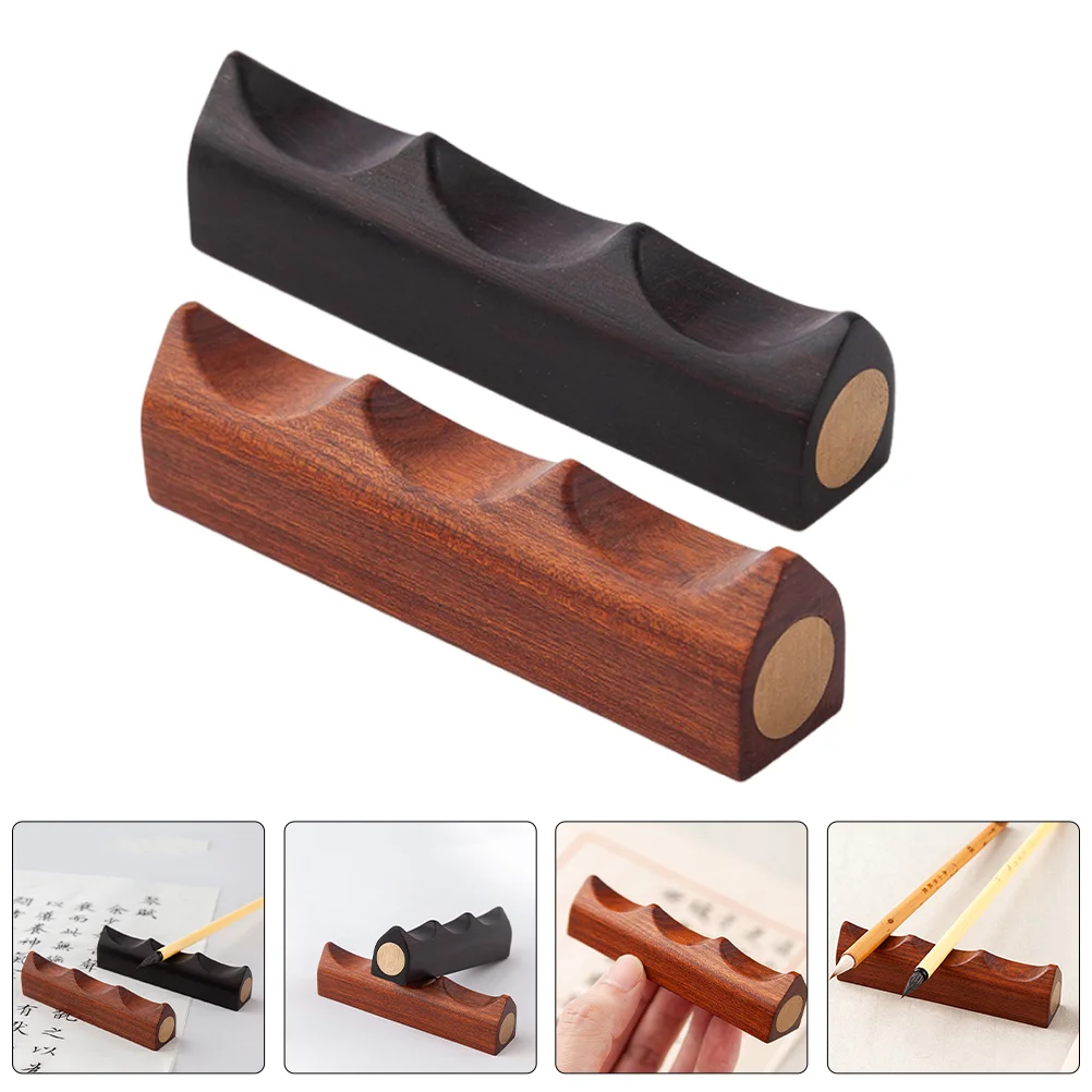 2 Pcs Pencil Rest Paint Brush Brushes Stand Calligraphy Holder Rack Desk Wooden Sandalwood Dip Holders Ceramic Parking