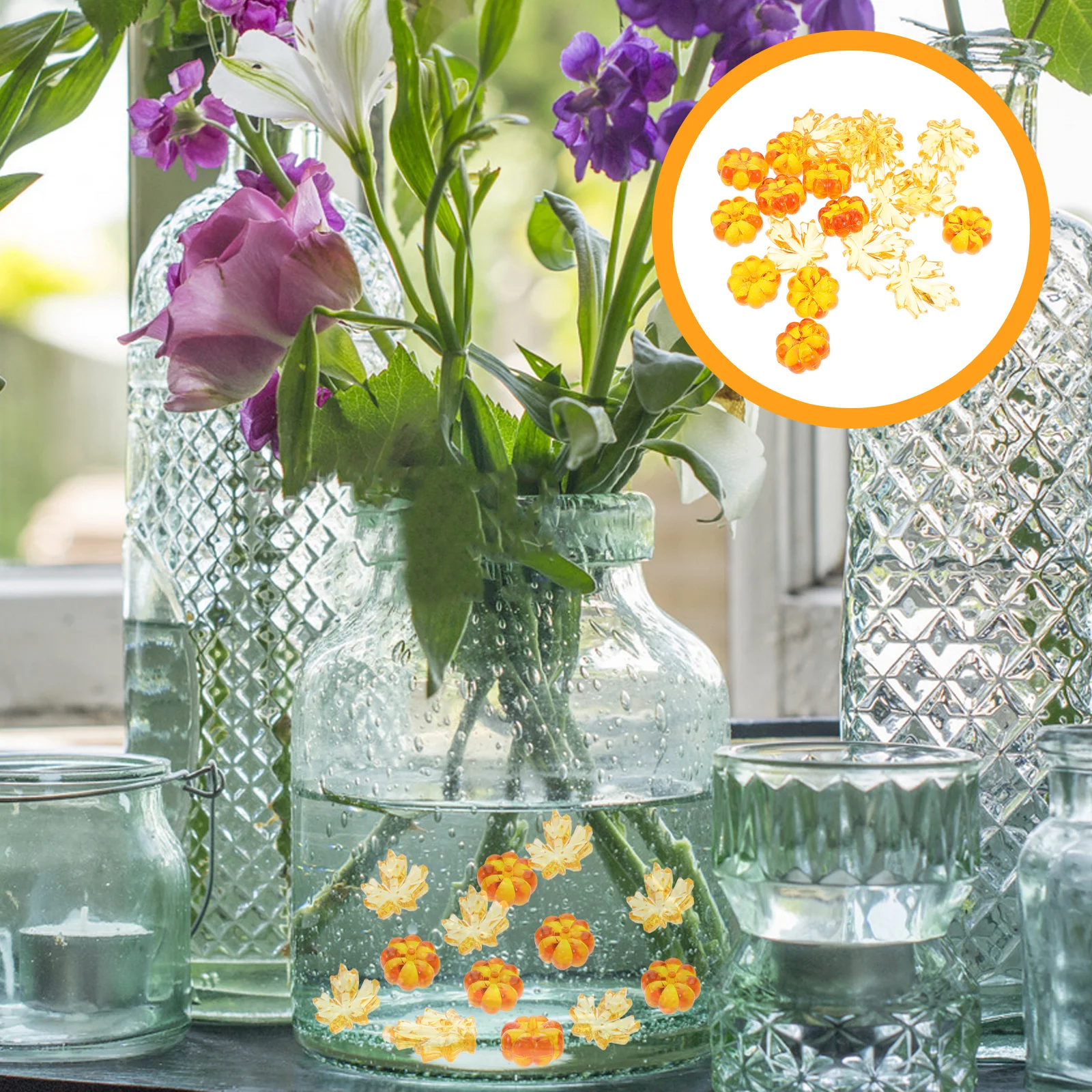

20Pcs Pumpkin Maple Leaf Fall Vase Fillers Floating Beads Centerpiece Thanksgiving Halloween Seasonal Decor