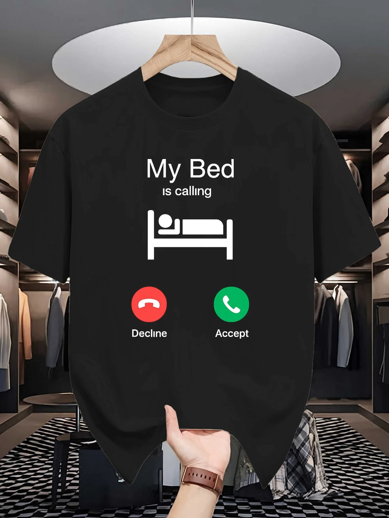 Men Short Sleeve T Shirt My Bed Is Calling Funny Sleep Graphic Tees Summer Crew Neck Loose Fit Daily Home Relax Lightweight Top