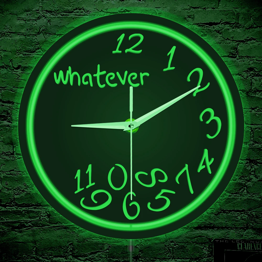 

Whatever You are Late Anyway LED Neon Wall Clock For Office Room Metal Frame Illuminated Wall Clock Home Decor Humorous Clock