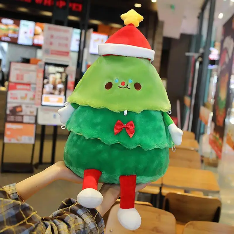 Almohada de tiro de árbol de Navidad, juguete de felpa de peluche Musical con luz, estrella superior, pino verde