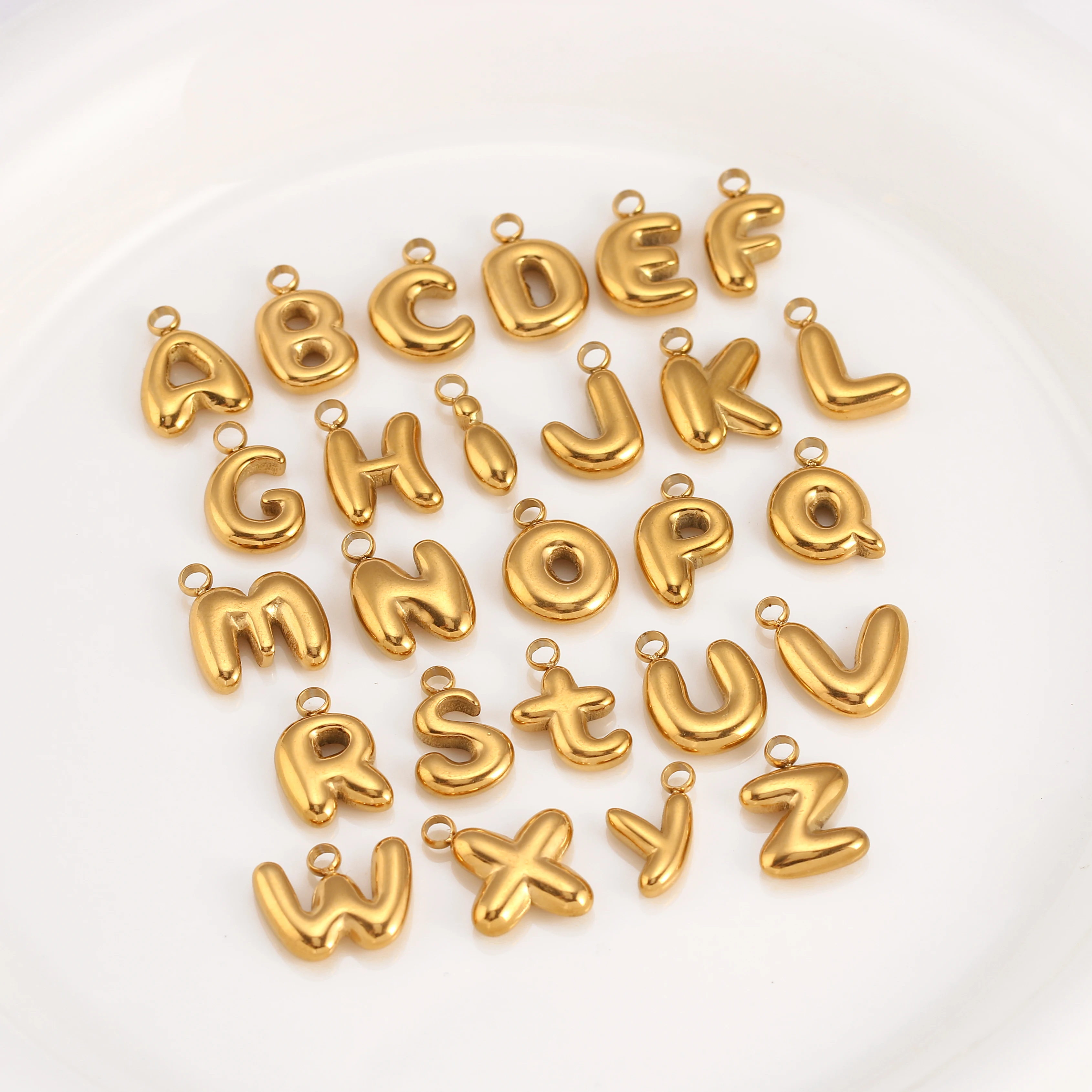 3 Stücke Blase Buchstaben Charms Fadeless Gold Farbe PVD Überzogene Ballon Alphabet A-Z Anhänger DIY Initial Halsketten Frauen Schmuck Machen – Detail 5