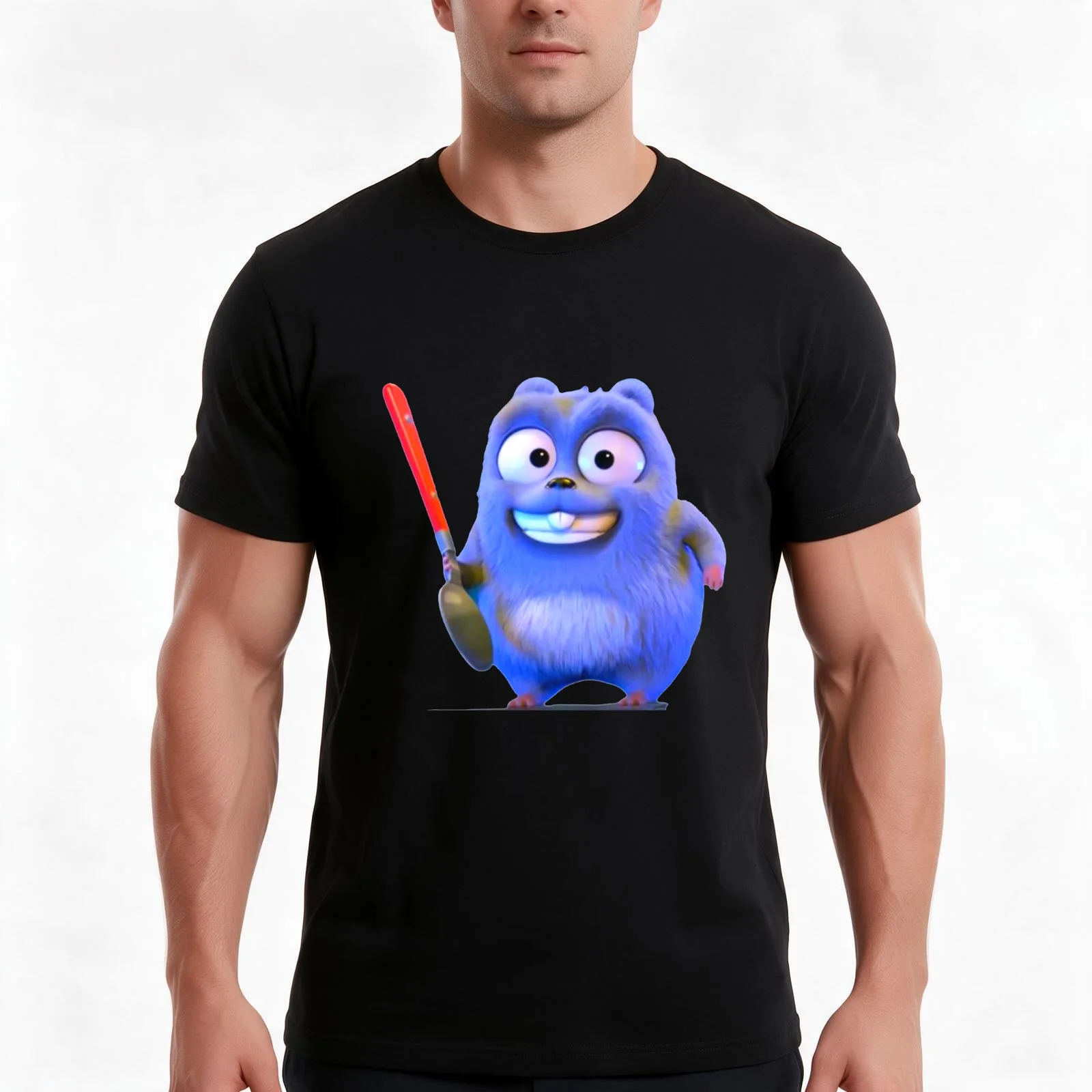 lemmings with smile and spoon T-Shirt, Summer Casual Cotton Tee, Oversized Streetwear Tops, Vintage Graphic Print, 100% Cotton