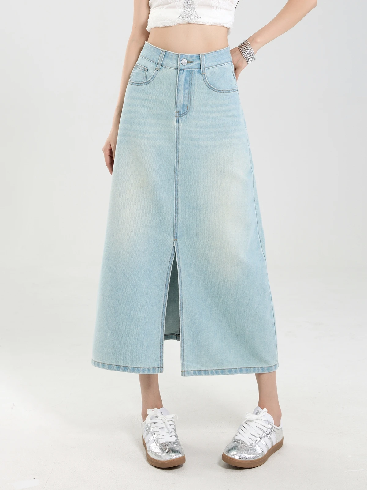 

ZHISILAO New Light Blue Long Skirts Women Vintage Cotton High Waist A-line Denim Skirts Summer 2025