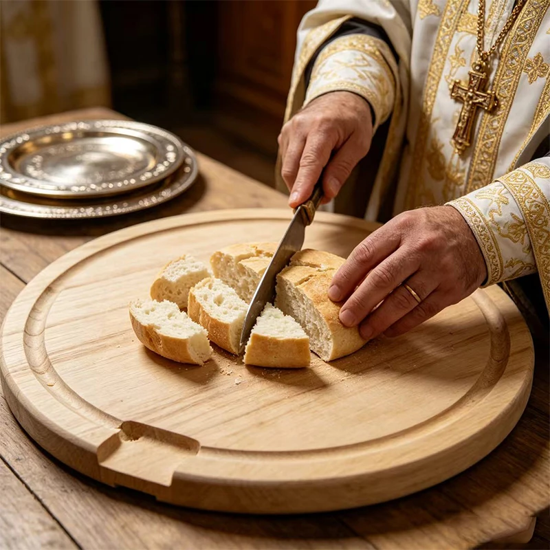 Orthodoxes Altar-Set mit Jesus Christus-Ikone, Holztablett, Metallkelch und Räuchergefäß, Byzantinische religiöse Heimdekoration, christliches Geschenk – Detail 5