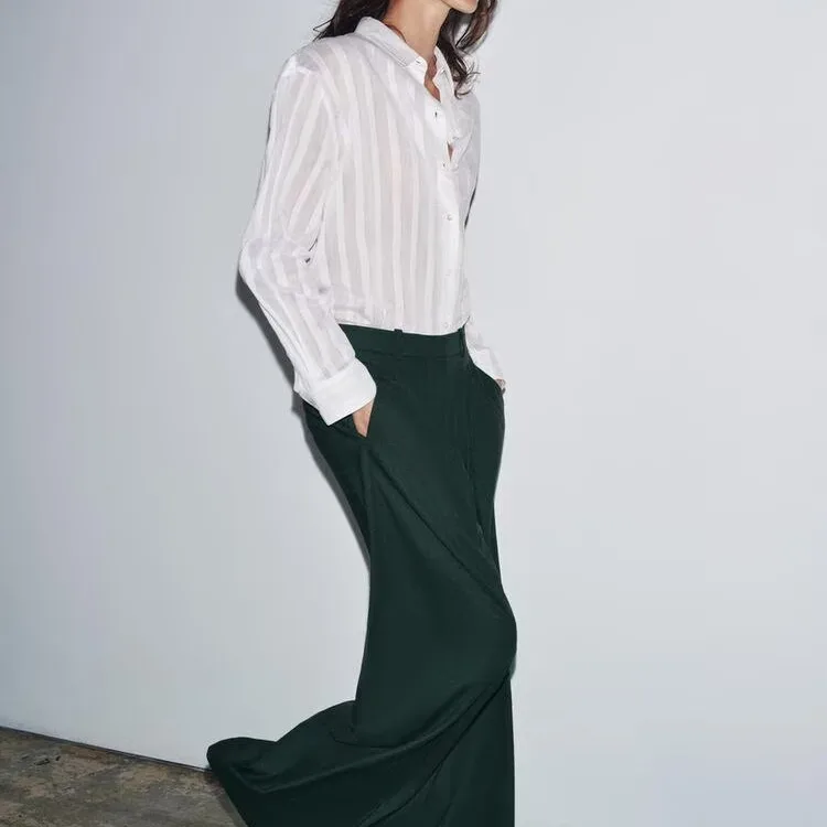 Faionable seda listra irt feminino solto ajuste mistura de algodão longo sve irt respirável pele-amigável 2025 outono sle