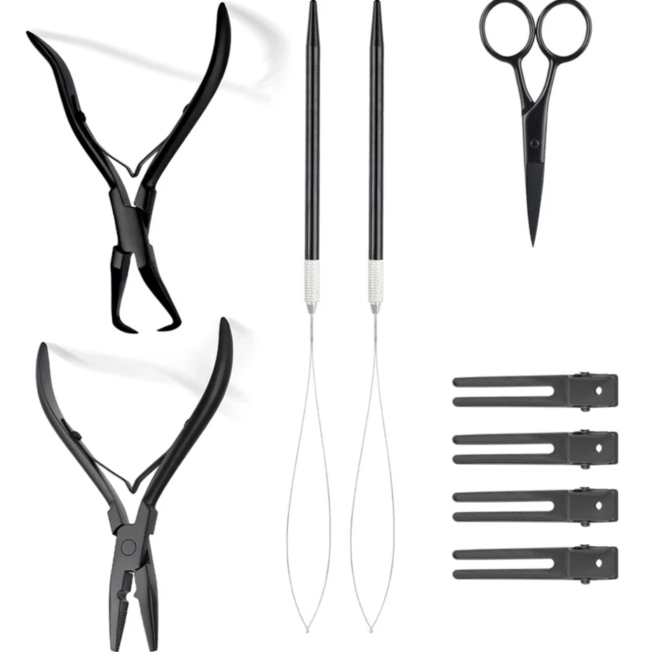 Big disountGlamorDove Hair Extension Pliers Kit Micro Ring Applicator Opener Pliers Hair Loop Tool Metal Hair clip Scissor for