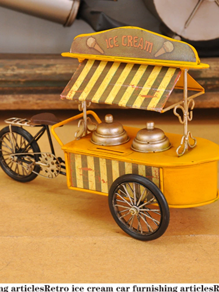 Wrought Iron Old-fashioned Ice Cream Dining Car Model Desk Accessories Dessert Shop Retro Decoration Coffee Bar Furnishings