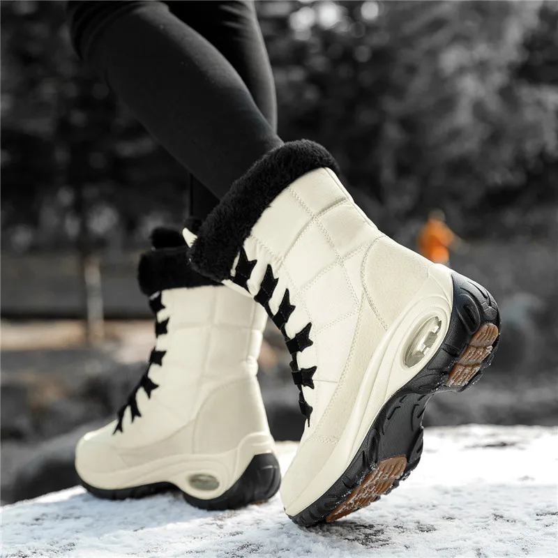 Buty zimowe damskie antypoślizgowe wodoodporne buty śniegowe platforma do kostki buty zimowe botki z grubym futrem zakolanówki Botas Mujer