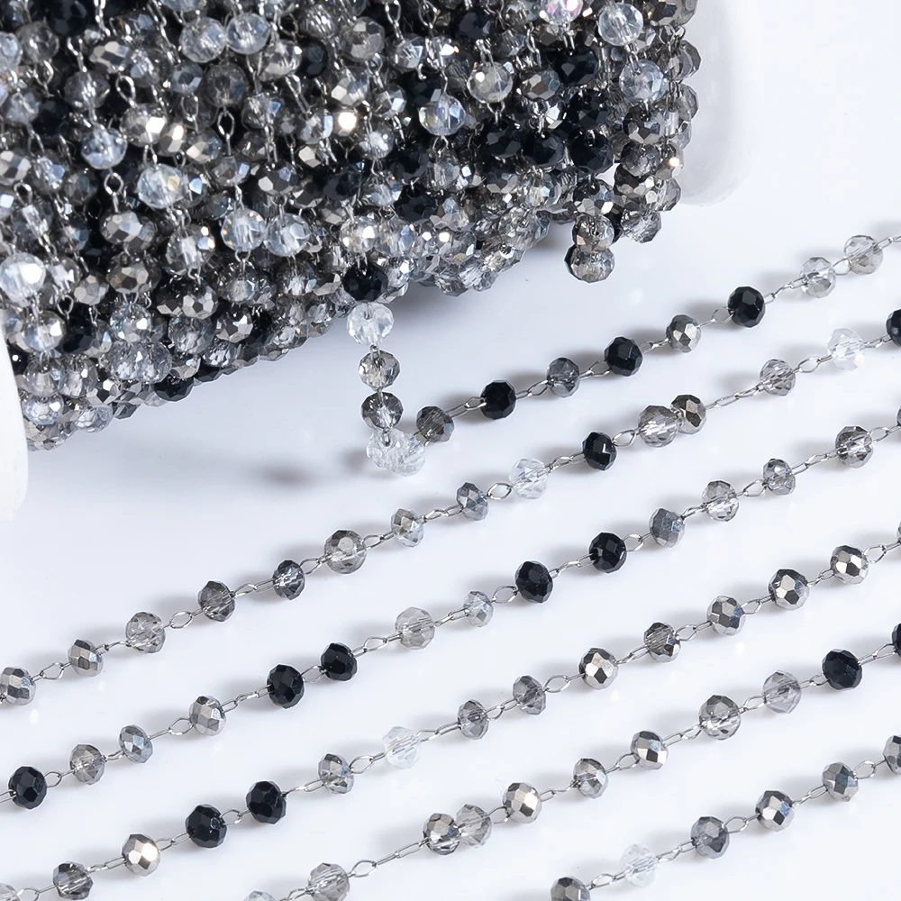 

2Meters 1Meter Stainless Steel Gray Beads Chain Natural Stone Crystal Beaded Chain Necklace Bracelet Supplies Jewelry Making DIY