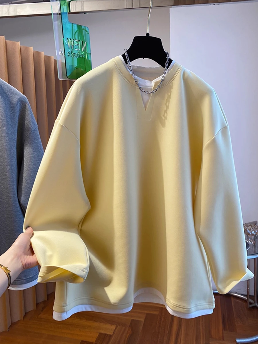 Autumn and Winter Women's Pullover Round Neck Hoodie Lazy Style Splicing Design Loose Long Sleeve Tops