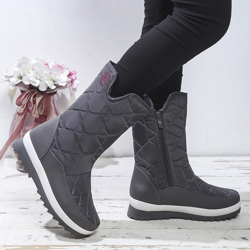 Women Boots Winter Keep Warm Quality Mid-Calf Snow Boots Ladies Lace-up Comfortable Waterproof Booties Chaussures Femme