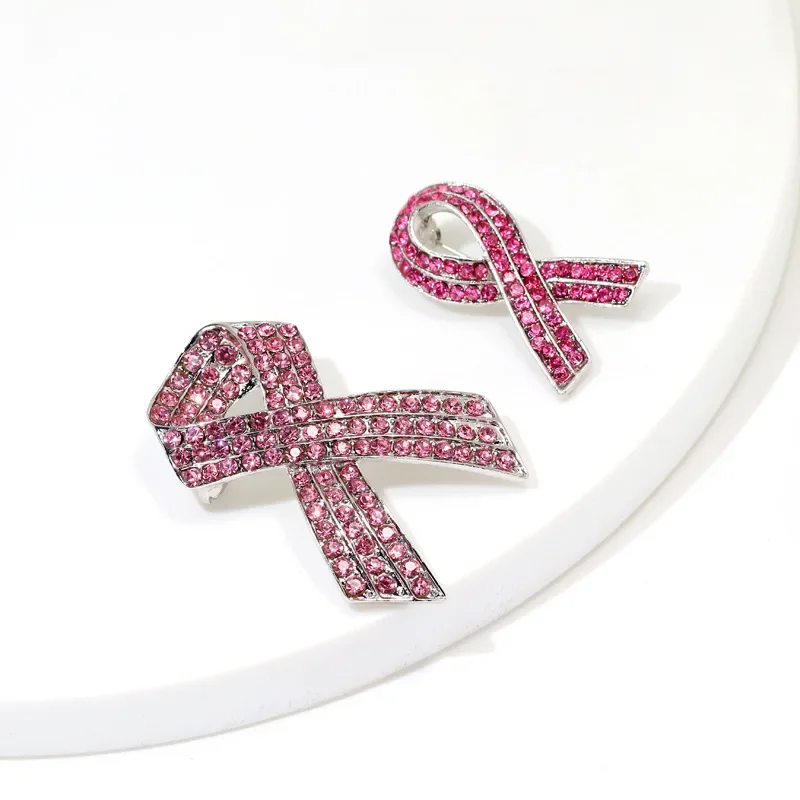 Pink Crystal Medical Ribbon Brooch Breast Cancer Prevention and Treatment Promotion Sign Badge for Student Internship Gifts