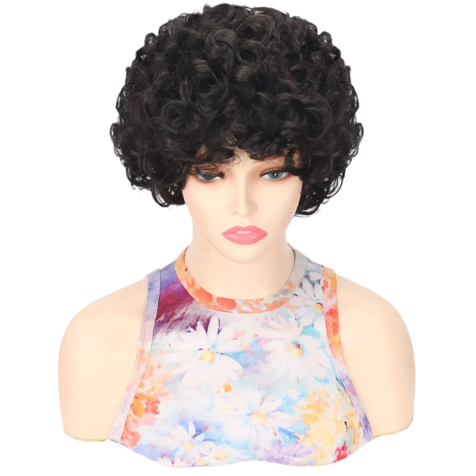 

Jeedou Wigs Short Curly Synthetic Wig for Women Mix of Black And Brown Colors Daily Use Friendly