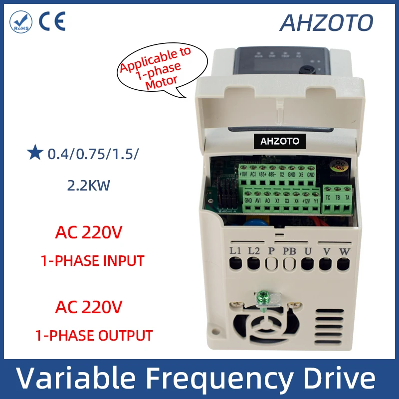 

Inverter 1ph 220V Single-Phase Variable Frequency Drive VFD Converter 0.4/0.75/1.5/2.2KW for Motor Speed Vector Control