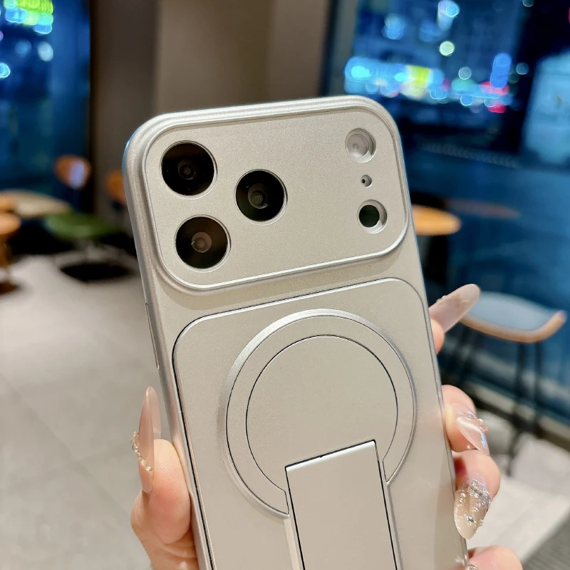 Capa de celular magnética Magstfe com suporte 3D dobrável, adequada para iPhone 17, 14, 13, 15, 16 Pro Max, capa de celular simples e elegante.