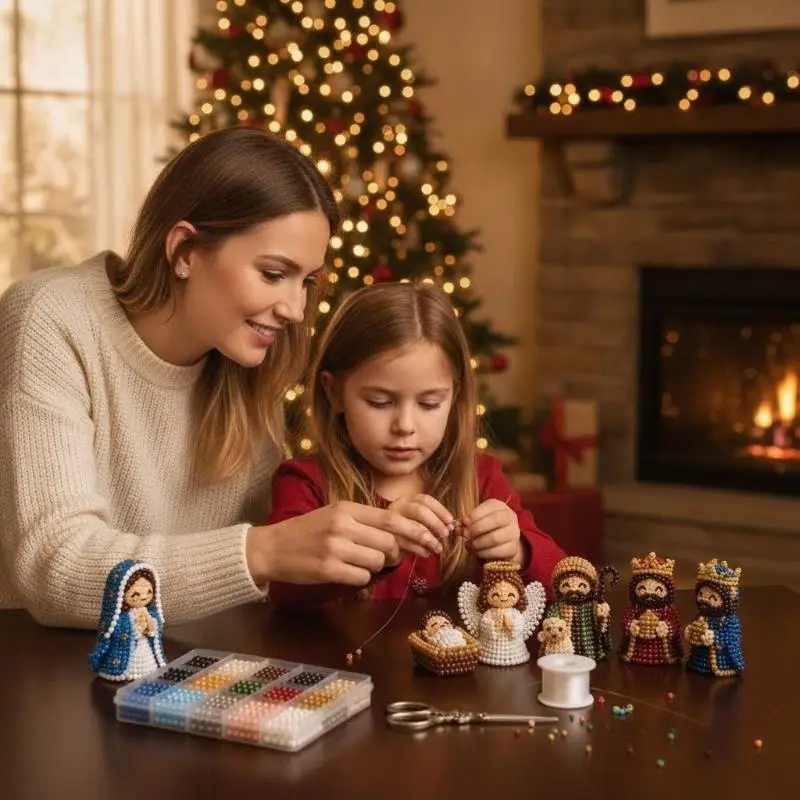 Nativity Bead Craft Kit 3D DIY Beaded Figurine Set Ideal for Religious Education Christmas Craft Activities for Kids