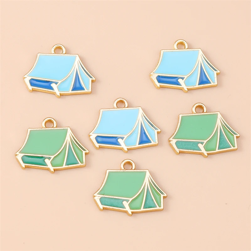 20 Stück 20 x 16 mm niedliche Emaille-Zelt-Charms-Anhänger für die Herstellung von DIY-Ohrringen, Halsketten, Armbändern, Zubehör, Schmuckzubehör – Detail 5