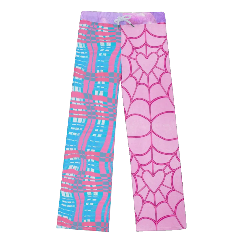 Asymmetrical Spiderweb Heart Twisted Plaid Sweet Cool 3D Print Harajuku-Style Subculture Pants, Casual / Street / Hot Girl Style