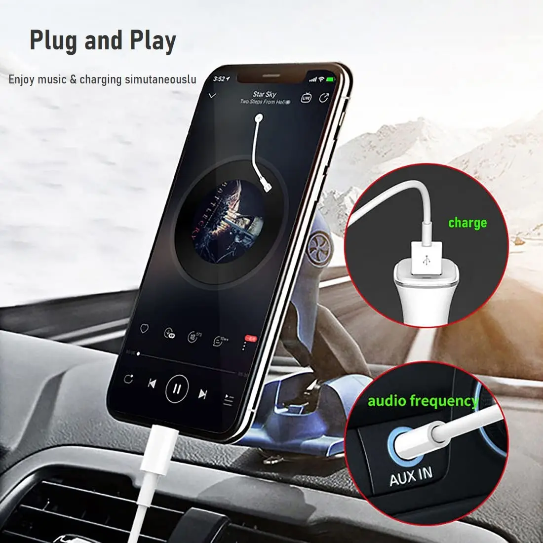 كابل USB C إلى 3.5 ملم Audio Aux Jack مع سلك شحن متوافق مع iPhone 15Pro 15 وSamsung Galaxy S20/S20 والهواتف الأخرى