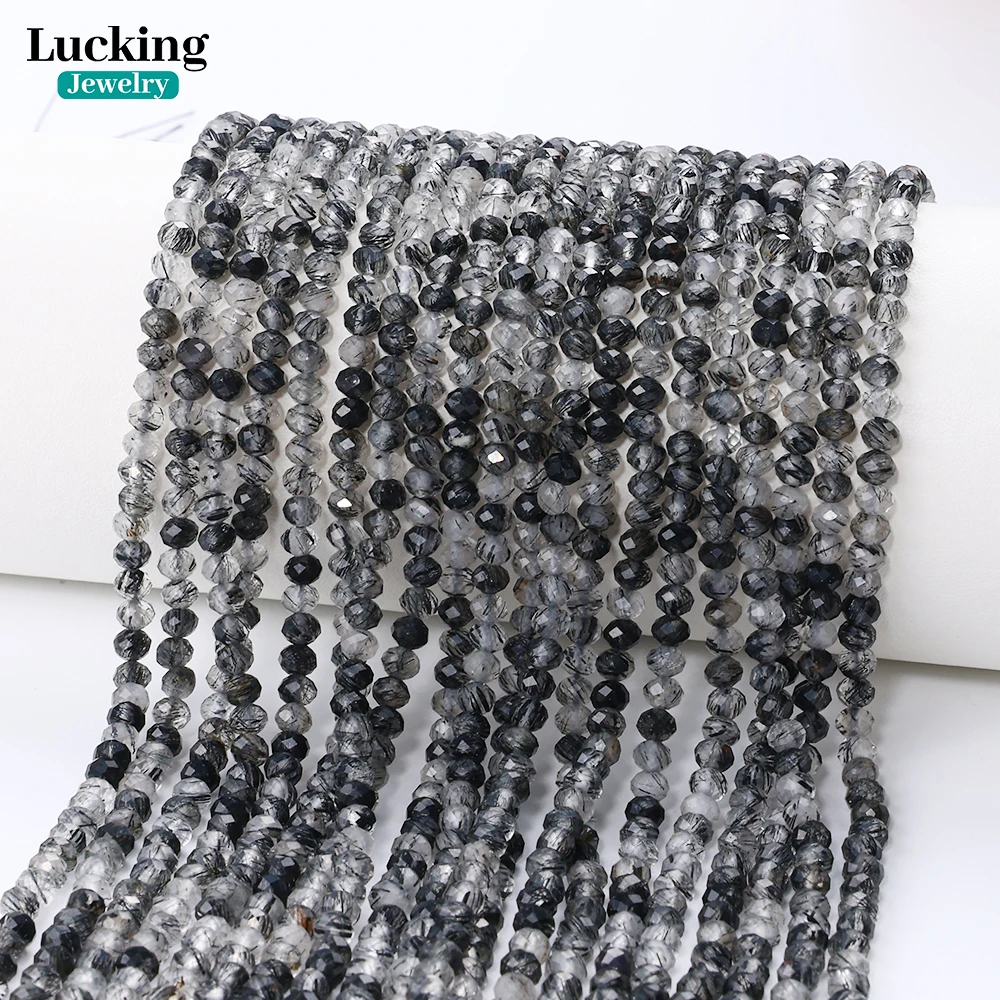 

Rare Natural Black Rutilated Quartz Rondelle Faceted Beads 3*4mm Healing Crystal for Jewelry Making DIY Chakra Bracelet