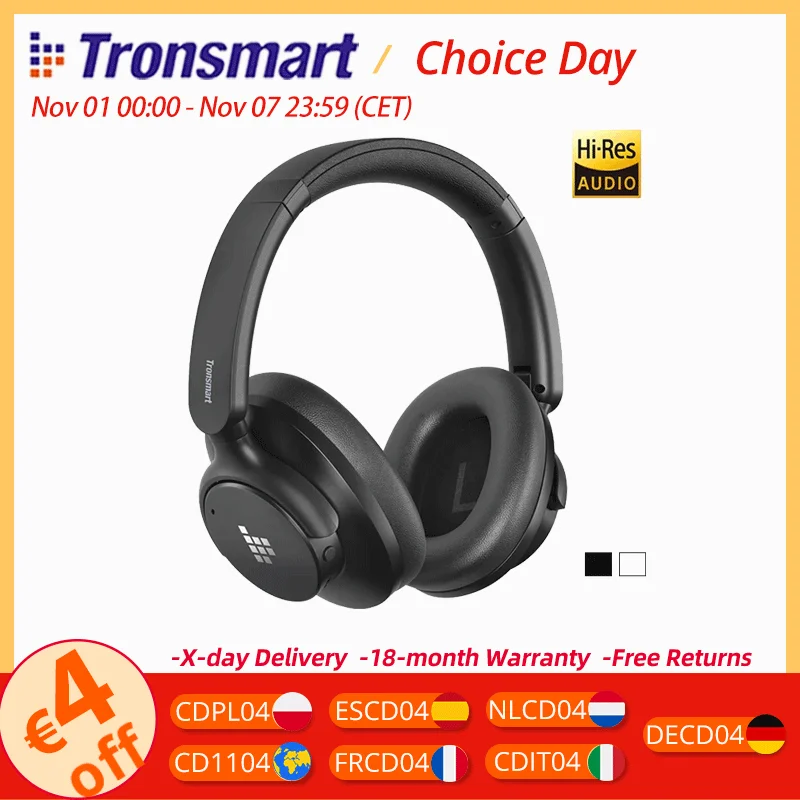 Tronsmart Sounfii Q20S Headphones Wireless Bluetooth Headset with Noise Cancellation 60H Playtime Hi-Res Audio App Control