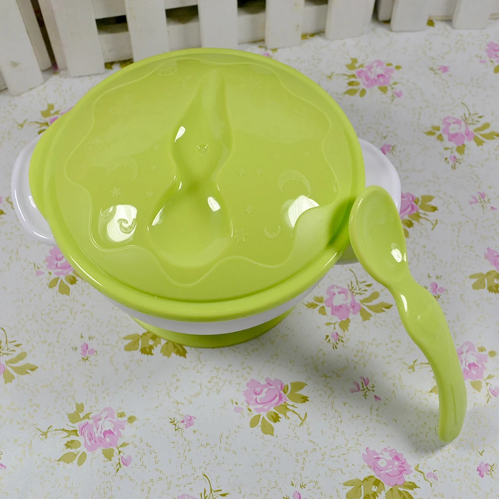 

Suction Baby Bowls Toddler Kids Spill Proof Feeding Set Green Small Size Bright Color Suction Base Spoon Slot Storage Fridge Use