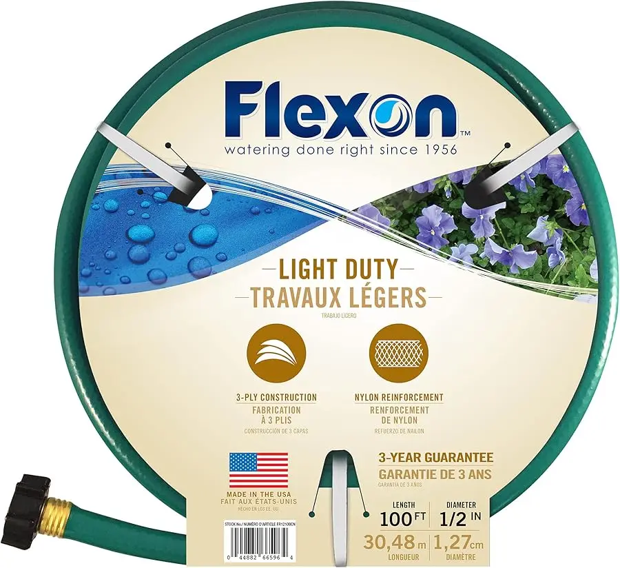 

1/2" x 100ft Light Duty Garden Hose – Lightweight, Flexible, Kink-Resistant, Durable Vinyl, Leak-Proof Couplings, Weather-Resist