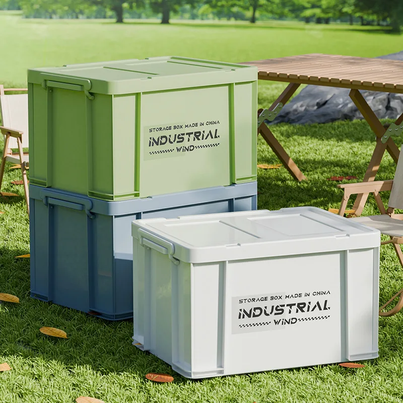 Large Capacity Outdoor Camping Storage Box Car Cargo Organizer Thickened Plastic Lid Industrial Turnover Box Storage Box