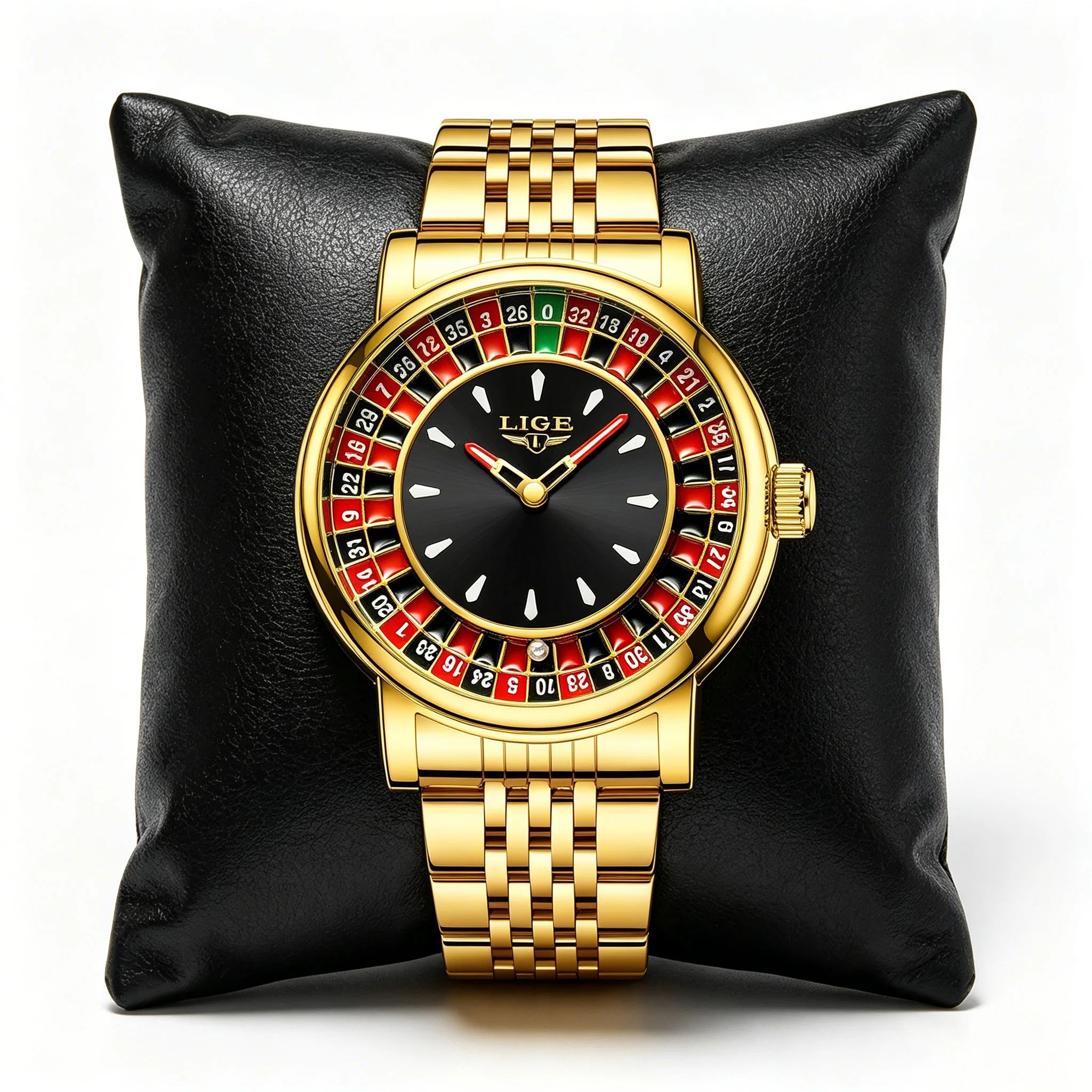 Herrenuhren LIGE Goldene Armbanduhr für Männer Russisches Roulette-Spiel Zifferblatt Wasserdicht Leuchtende Quarz-Armbanduhren Rollende Kugel