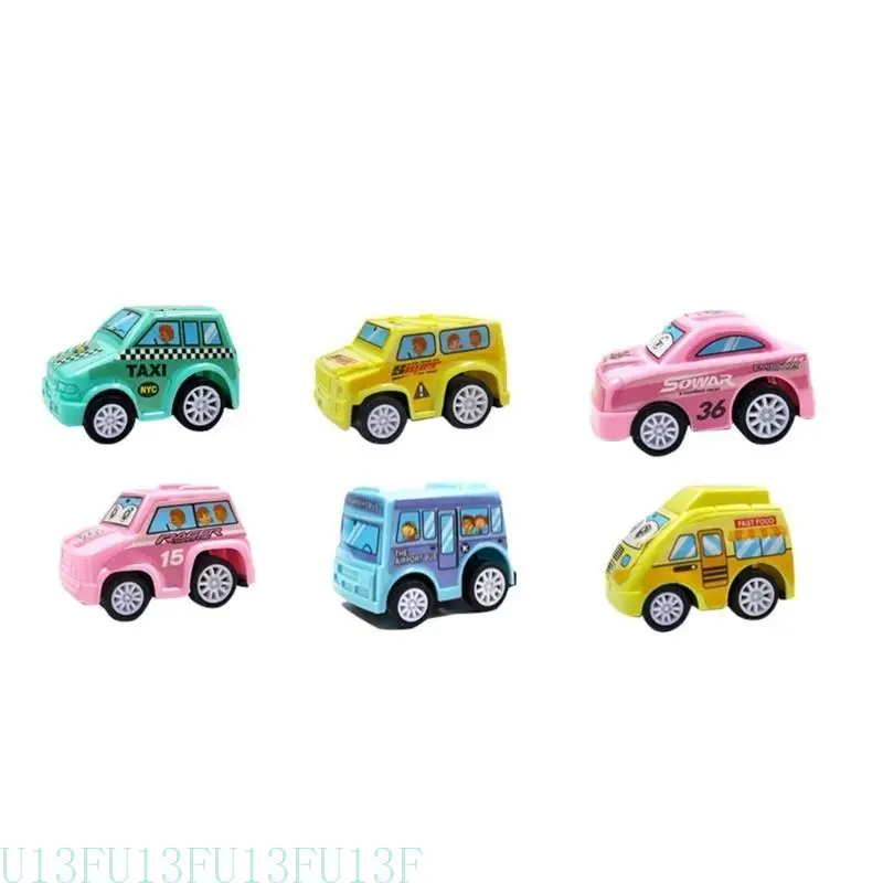 U13F 6PCS Small Pull Back Car Set Véhicule jouet pour les enfants Styles aléatoires amicaux sûrs pour les tout-petits