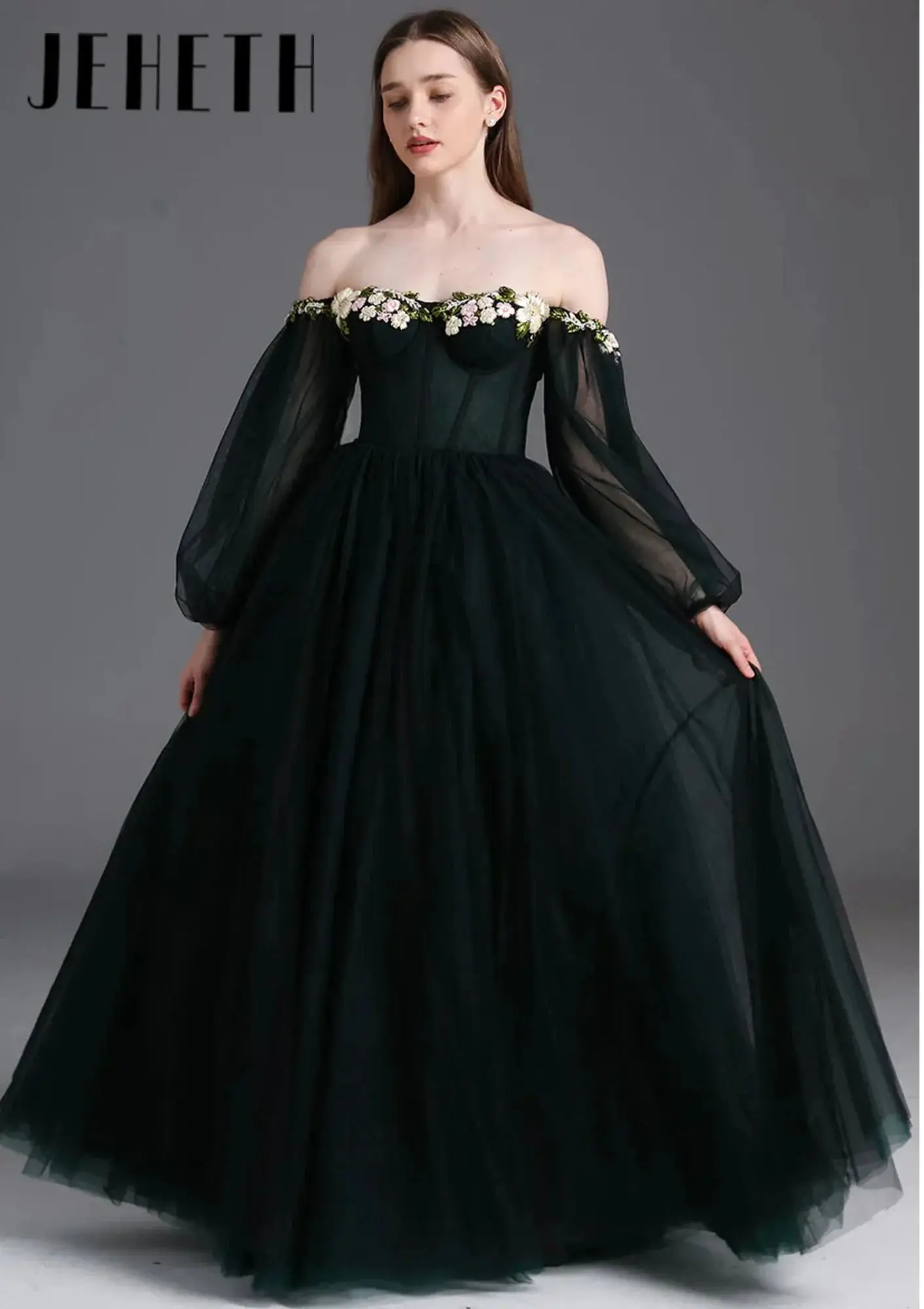 Illusie Strapless Appliqué Korset Bloemen Galajurk Elegant Vloerlengte Veters Formele Gelegenheidsjurk فسات Mustaة Op maat