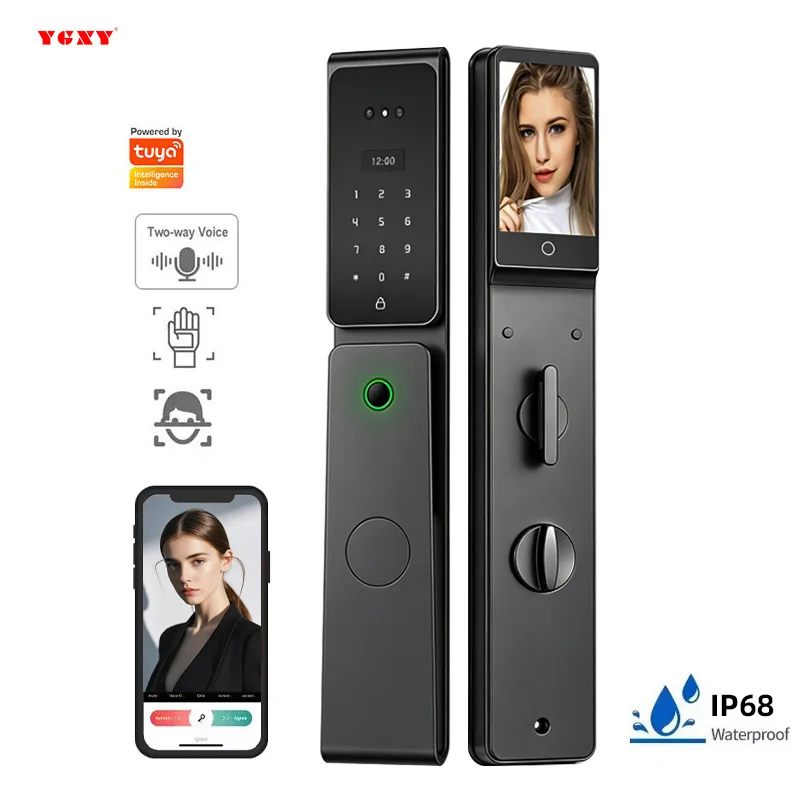 YAGU 3D Face Palm Vein Door Smart Lock Tuya App Connectivity Waterproof Biometric Multifunctional for Wood/Aluminum Door