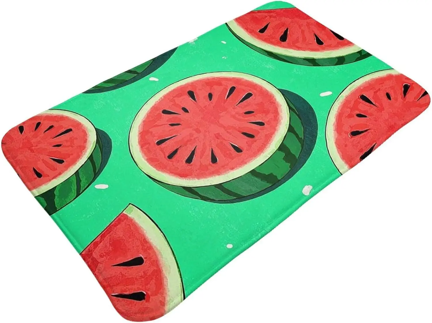 Cute Watermelon Door Mat, Fresh Fruit Pattern Floor Rug, Green Summer Kitchen Bathroom Carpet, Non-slip Home Decor Absorbent Pad