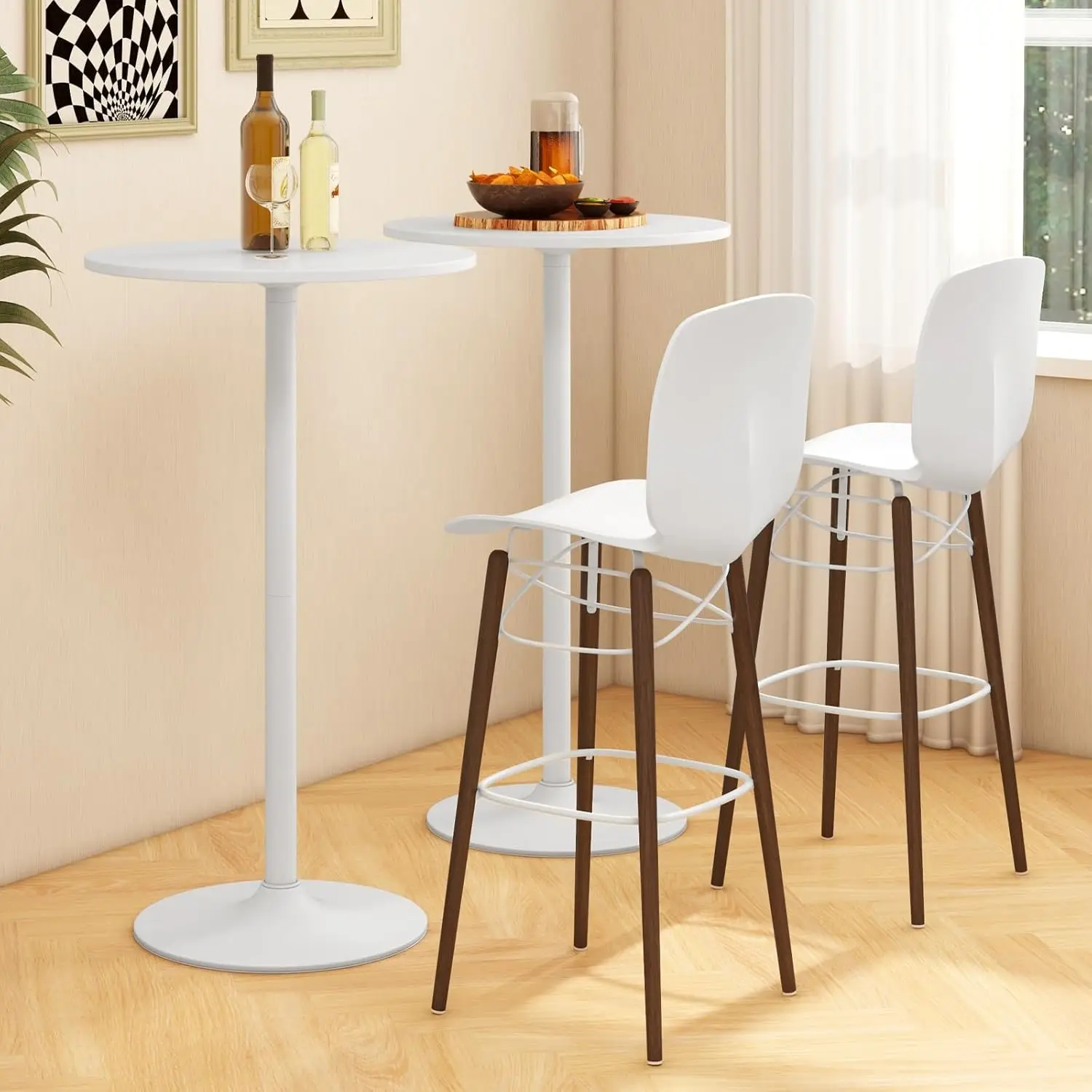 Costway Round Bistro Table, Height Adjustable Bar Height Cocktail Table, High Top Pub Table Snack Table With Heavy-Duty Metal