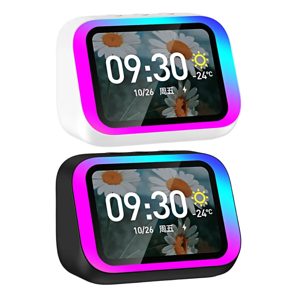 Smart Speaker Voice Assistant Home Speaker Alarm Clock with RGB Lights for Bedroom Living Room