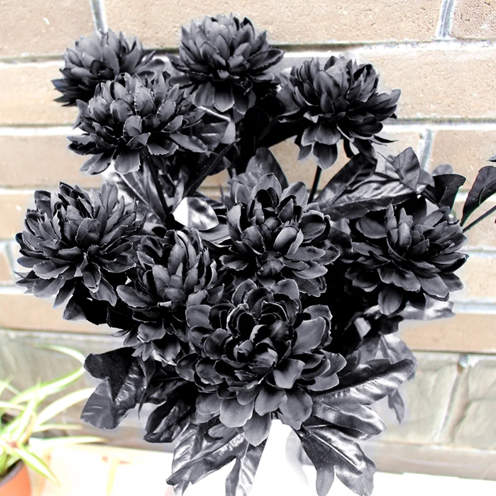 

12Pcs Black Artificial Dahlias Realistic Halloween Decor Faux Flowers for Memorial Day of The Dead Floral Arrangements