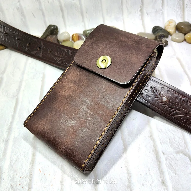 For Two Mobile Phones Waist Bag Belt Pack Hand-made Genuine Leather Sheath Phone holster for Men Iphone Huawei  OPPO  PGD