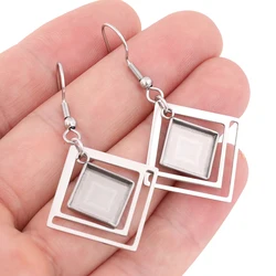 10pcs Stainless Steel 10mm Square Cabochon Earring Base Setting Blanks With Hoops Diy Ear Hooks Findings For Jewelry Making