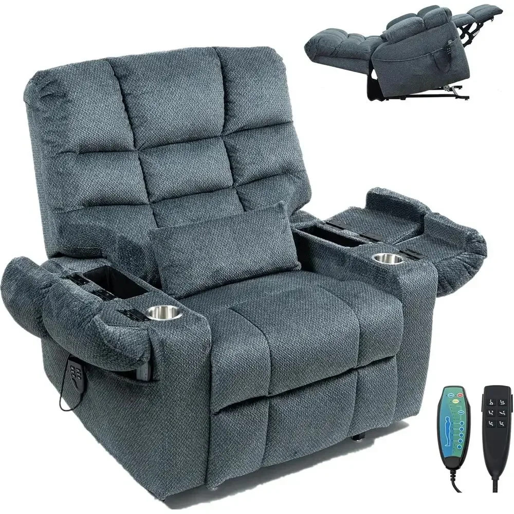 

Luxury Recliner with Heat, Massage, and Storage for Elderly or Adults, Holds 400lbs, Triple Motor, Blue