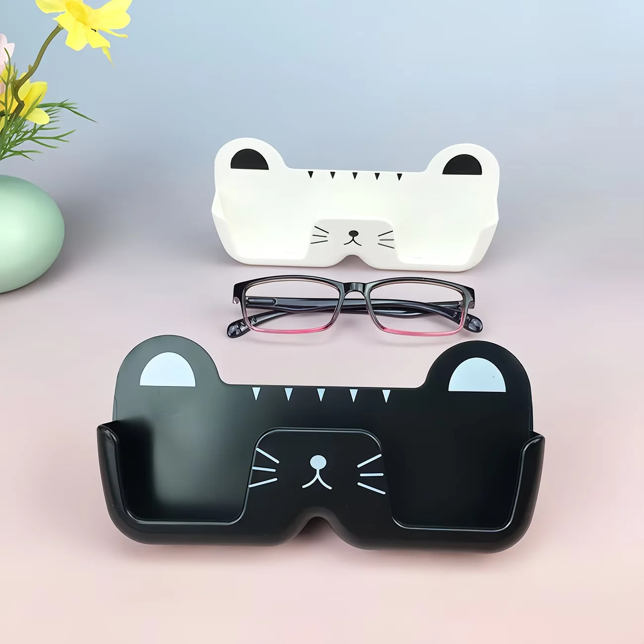 Cute Wall Mounted Glasses Holder, No-Drill Eyeglasses Storage Shelf Organizer for Bathroom Bedroom Living Room Cabinet