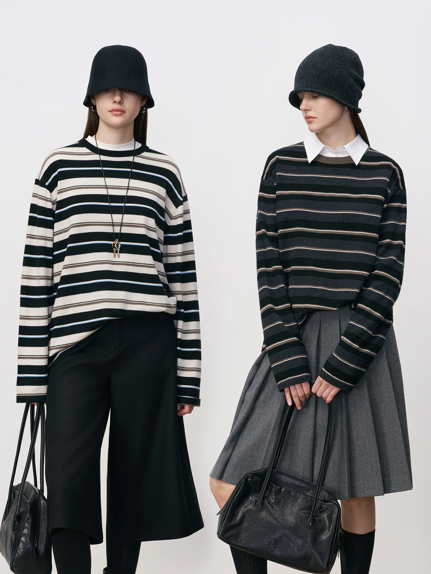 

Вязаный шерстяной свитер Waable, утепленный, в винтажную полоску, свободного кроя, для повседневной носки, с круглым вырезом, длинный рукав, River