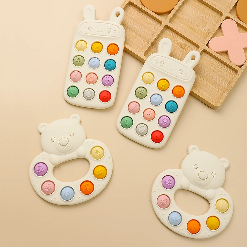 Mordedores de silicona con forma de conejo de dibujos animados para bebé, sin BPA, diseño de oso bonito, juguetes para la dentición para bebés, mordedor de lactancia, cosas para bebés