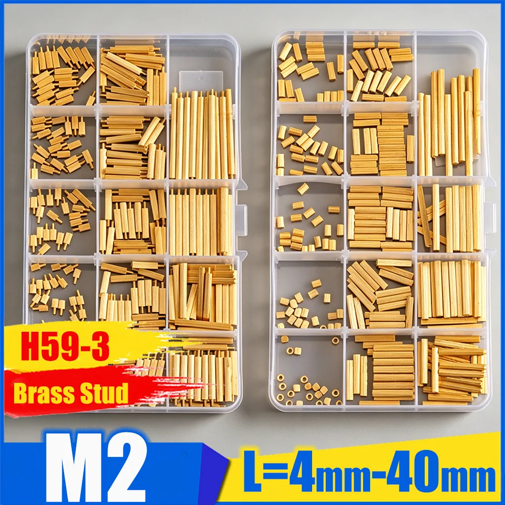 

100Pcs M2 Round Double Pass Brass Stud Screw Female Thread Copper Column Camera Brass Standoff Nut Pillar Fastener Length 4-40mm