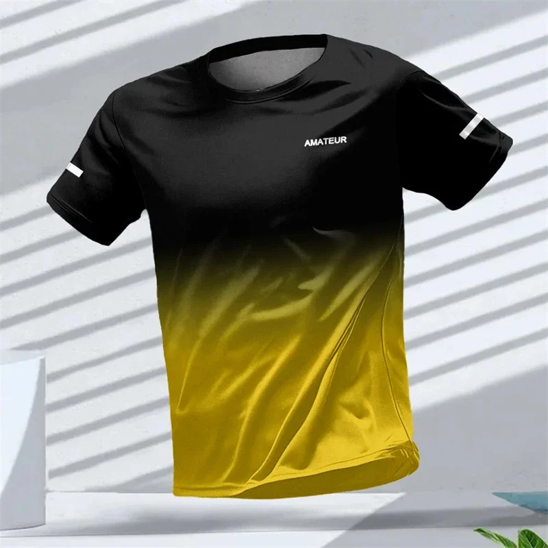 Outdoor sports men's T-shirts, gradient pattern standard 3D printed short-sleeved quick-drying short-sleeved unisex tops.