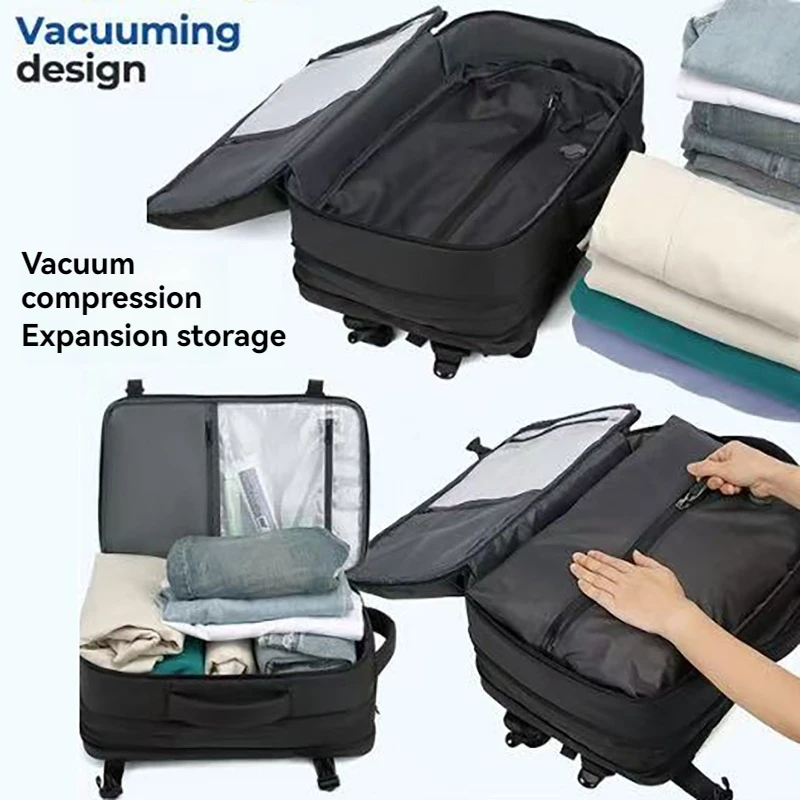 Vacuum compression backpack, outdoor cabin travel backpack with vacuum pump and independent computer compartment, suitable for m